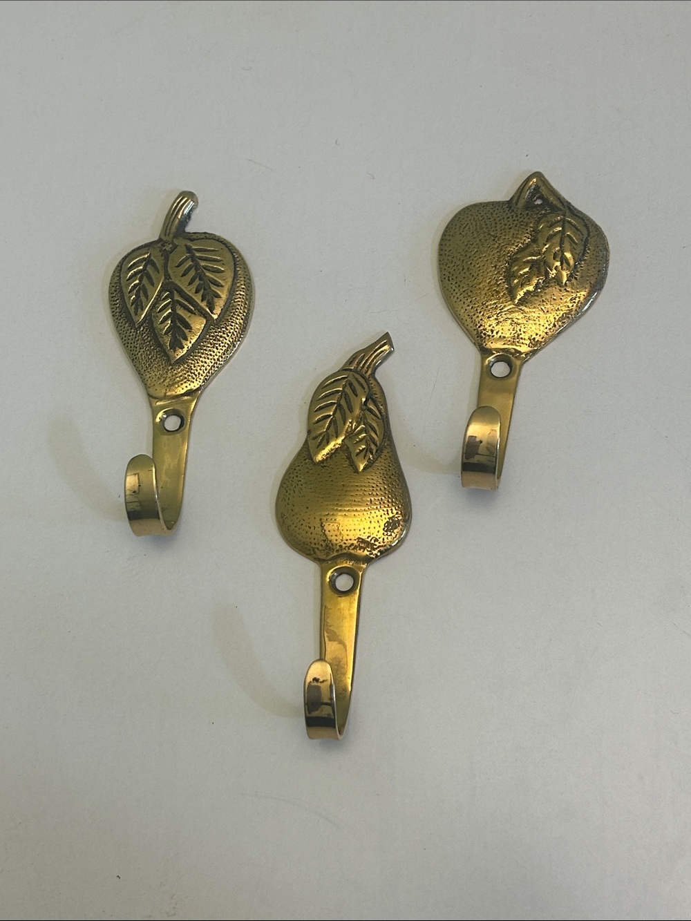 Brass Fruit Wall Hooks - Gold Fruit Leaf Design (Set of 3)